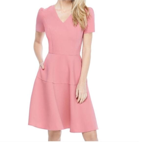 Gal Meets Glam Dresses & Skirts - Gal Meets Glam | Kate Dress V-neck Puff Sleeves Fit and Flare Dried Rose Pink 2